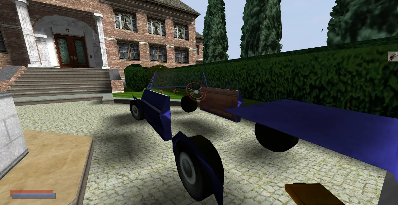 Before: The car outside the mansion was only doors, wheels and a bonnet floating in the air.