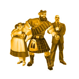 Three H.A.R.M. villains from the game's menu art: a stout woman in a dirndl, a giant Scotsman in a kilt and a thin man in a suit.