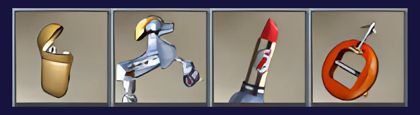 The same four gadgets upscaled four times, smooth and sharp
