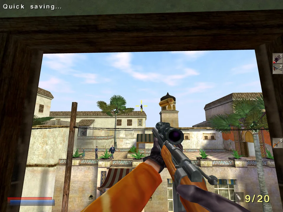 The port at frame 1500: the same window, rooftops and pedestrians, 9 of 20 rounds