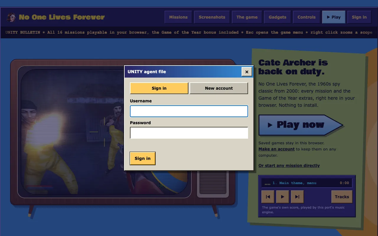 The first sign-in window, a grey bevelled dialog titled UNITY agent file